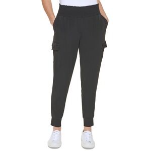 Calvin Klein Joggers Womens XS‎ Black Matte Jersey Cargo Pants Elastic Waist NWT